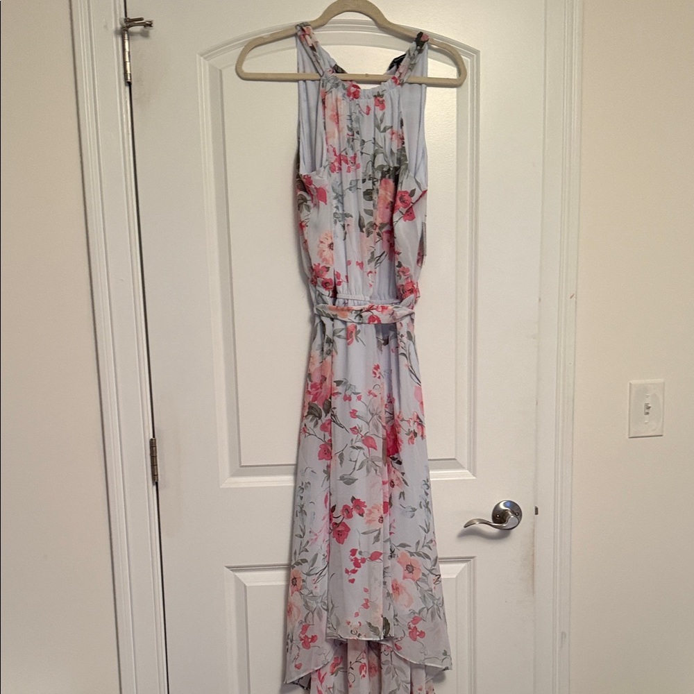 INC International Concepts Light Blue Floral High-Low Halter Dress